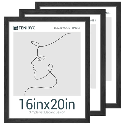 TENIBYC 16x20 Picture Frame, Black Wood, 3 Pack, Glass, Gallery Wall