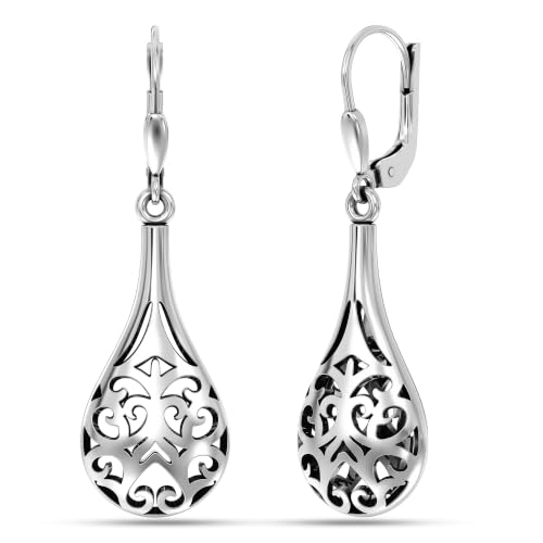 Image of TRUESILVER ACPL 925 Sterling Silver Drop Earrings for Women & Girls | BIS Hallmarked Elegant Dangle Earrings | Stylish Leverback Everyday & Gift Jewelry