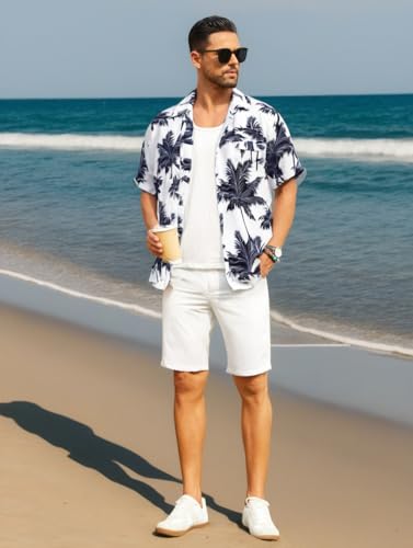 Men's Hawaiian Shirt Casual Short Sleeve Button Down Shirt Coconut Print Summer Beach Shirt with Pocket3