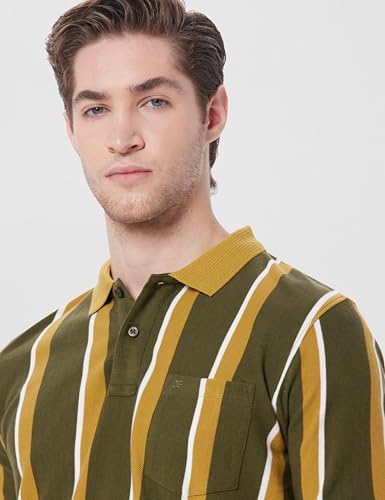 Image of Peter England Men's 100% Cotton Vertical Striped Polo T-Shirt - Casual Wear | Sleek & Comfortable