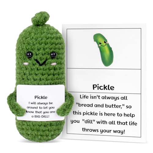 GIFTIARA Funny Pickle Doll, Cute Crochet Cucumber Toy with Positive Card Cheer Up Funny Gag Gifts for Emotional Support Best Friend Birthday Housewarming Women Teacher Fall (Pickle)