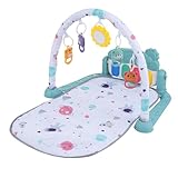 Aumotop Baby Playmat with Piano Keyboard, Detachable Hanging Toys & Sunflower Mirror for Infants 0-12 Months, Colorful Musical Activity Gym for Babies, Portable Tummy Time Crawling Mat (Light Green)