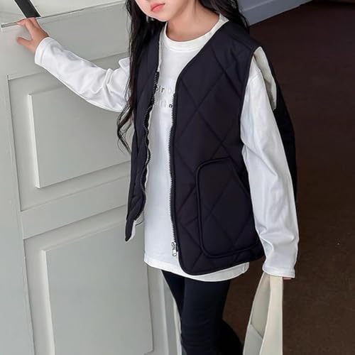 Girls Puffer Vest Quilted Padded Puffy Vest Pockets Lightweight Full-Zip Outerwear Warm Sleeveless Vests 3-14Y2