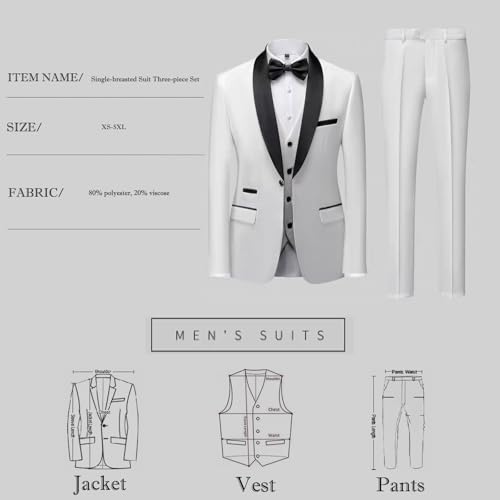 SevenBoy Men's Slim Fit 3 Piece Suit One Button Solid Shawl Lapel Blazer Jacket Vest Pants Set for Formal2
