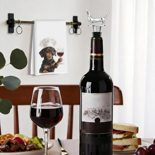 Image of Hanamiya Na Funny Dachshund Kitchen Towels with Wine Bottle Stopper 24x14 Inch, Dachshund Gifts Reusable Dish Towels for Kitchen Bars Decor, Wine Gift Weiner Dog Gifts for Women Men 1
