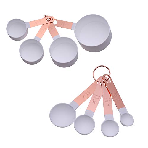 COOK With COLOR 8-Piece Nylon Measuring Cups and Measuring Spoon Set With Rose Gold Copper Handles (White)