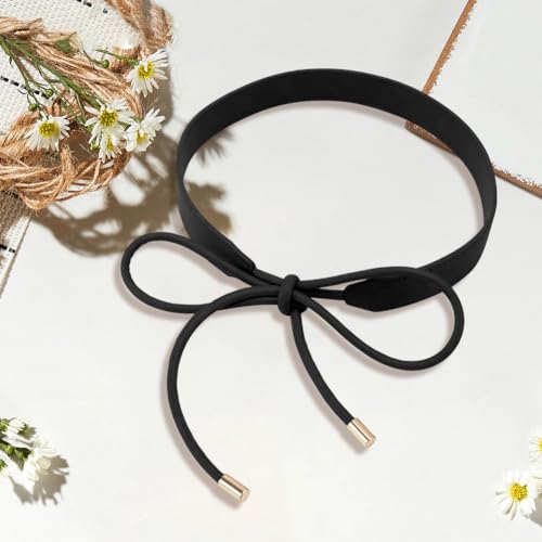 Women Boho Skinny Dress Belt PU Leather Tie Knot Waistband Cord Fashion Knotted Thin Waist Rope Belt Decoration Accessoties for Women Dresses Coat Sweater 1.8 Yards (Black)4