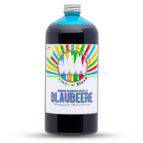 Rainbow Slush Sirope AZO LIBRE | Botella de 1 litro | Concentrado para granizadores de helados, máquinas de helado, bebidas 1:5 hasta 1:20 (arándano)