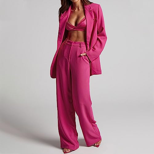 Lounge Blazer Set for Women Business Casual 2 Piece Outfits Long Sleeve Blazer Jackets and Wide Leg Slacks Work Suits2