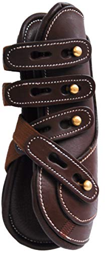 Guêtres cuir Chetak poney noire bouton protection tendon jumping