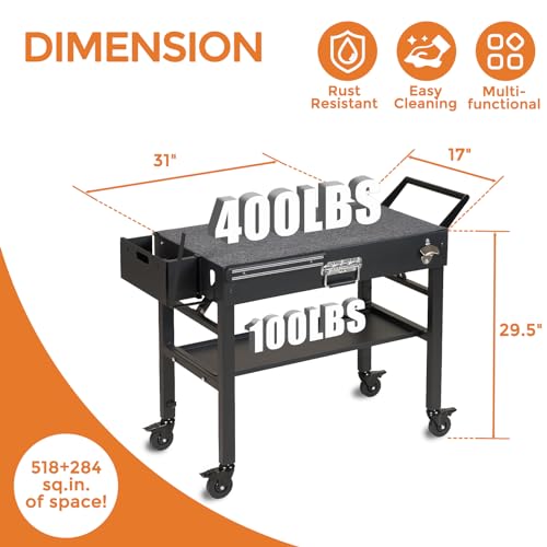 Annualring Portable Outdoor Grill Cart, Folding Grill Table with Wheels,Solid and Stable,31"x 17" Large Space Grill Stand for The Blackstone Griddle Stand 17"/ 22",Ninja Woodfire Grill etc - Thumbnail 6