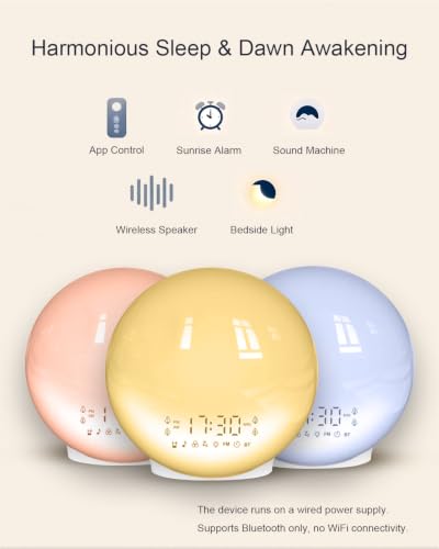 Smart Sunrise Alarm Clock with No Signup APP Control & Wake-Up Light, 4 Alarms, Sound Machine, FM Radio, Wireless Speaker, White - Image 3
