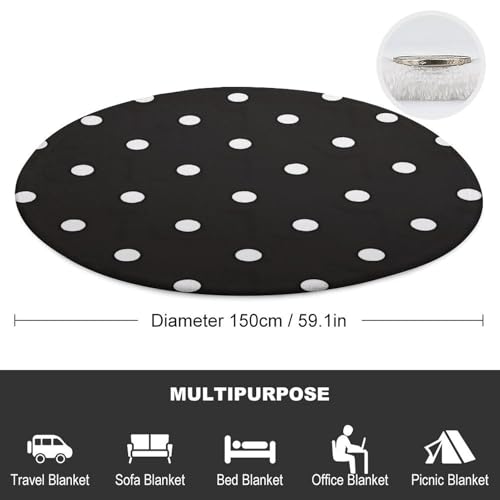 Couverture flanelle ronde à pois noirs et blancs 140 cm pour ne plus jamais avoir froid au bureau