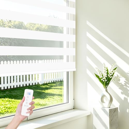 Image of Motorized Blinds with Remote Control 75% Blackout Electric Zebra Blinds for Windows Compatible with Alexa Google for Home Office White, Custom Sizes
