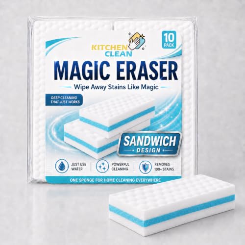 Image of Kitchen Clean Magic Eraser Sponge Pack of 10 | Melamine Stain Remover Cleaning Sponge for Walls, Switch Boards, Taps, Glass, Shoes & Sneakers