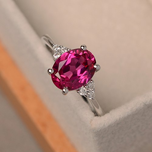 LUO 925 Sterling Silver 9x7mm Oval Shaped Birthstone Gemstone Rings for Women, Engagement Ring Birthstone Jewelry Wedding Promise for Lady Size 3-132