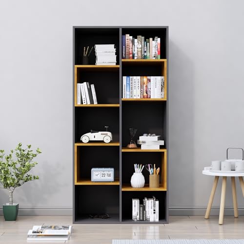 Image of Bniture 10 Tier Engineered Wood Open Book Shelf Wooden Bookshelf for Home, Kids Room & Study Room | Multipurpose Free Stand Corner Book Organizer for Library Room, Office | Slate Grey & Giant Wood
