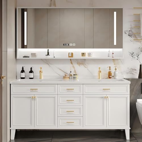 56Inch Freestanding Bathroom Vanity with Double Sink, Elegant Bathroom Vanity