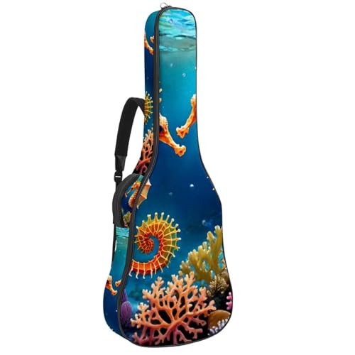 Sac pour guitare acoustique 41 pouces imperméable avec motif hippocampe multicolore