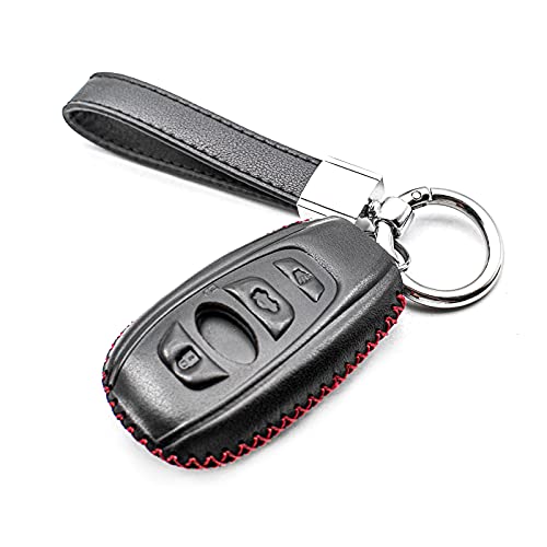 MECHCOS Compatible with Subaru Ascent Crosstrek BRZ Forester Impreza Legacy Outback WRX STI XV Leather Keyless Entry Remote Control Key Fob Cover Case Protector Accessories, Black/Red