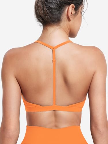 Image of YEOREO CoreFlex Sports Bras for Women Strappy Padded Halter Open Back Light Impact Deep V Neck Yoga Workout Gym Tops