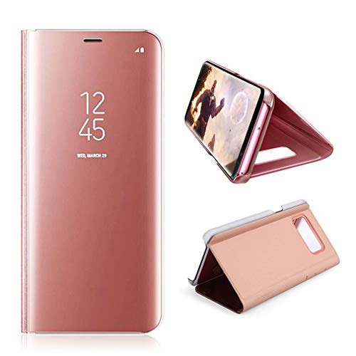 AURSEN Galaxy S8 Mirror Clear View Standing Schutzhülle Flip Handy Case Cover Tasche für Samsung Galaxy S8 Rosa Gold