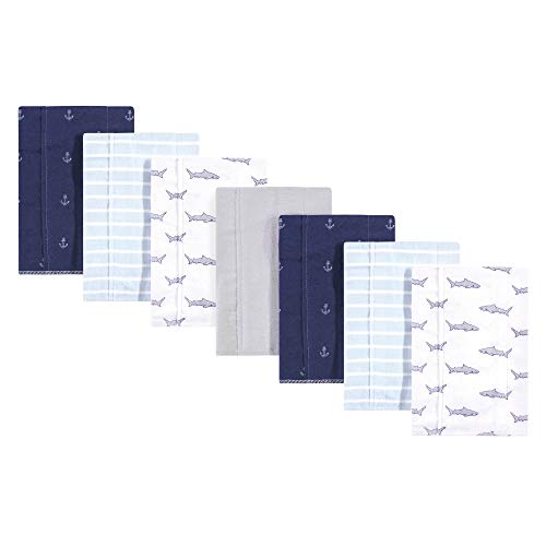 Image of Hudson Baby Unisex Baby Cotton Flannel Burp Cloths, Shark, One Size