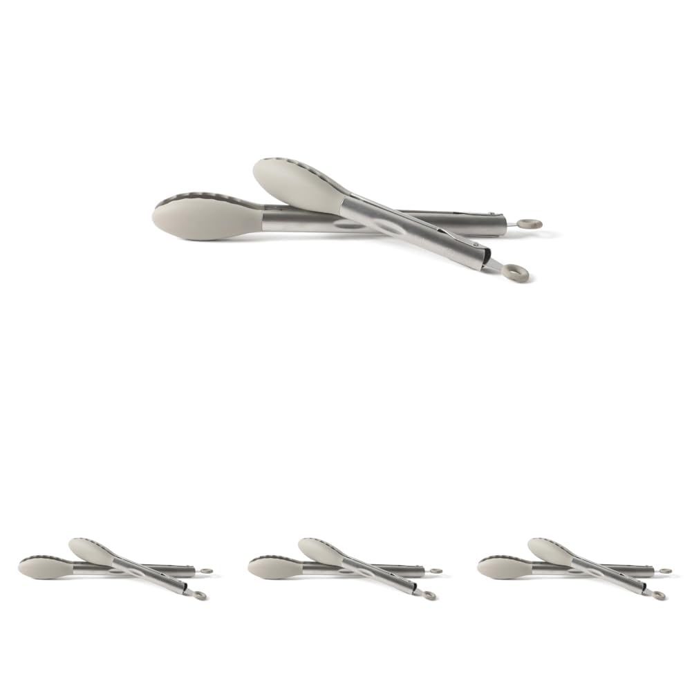Calphalon Edge Tongs Set, Stainless Steel Kitchen Tongs Set with Silicone Heads, Includes 9" / 12" Heat-Resistant Locking Tong for Cooking, Grilling &amp; Serving, Taupe, 9 inch/12 inch (Pack of 4)