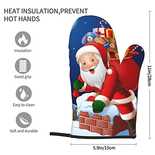 Santa Claus Printed Oven Mitts Pair Waterproof Heat Resistant Oven Gloves For Home Kitchen Microwave Bbq #TOP3