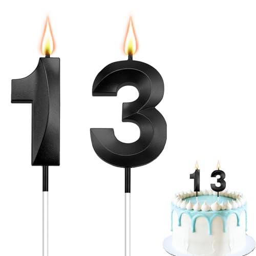 13th Birthday Candles, Black Number 13 Candles, Happy Birthday Candle for Cake, 3D Designed Number Cake Toppers Decorations for Boys Girls 13th 13 Year Old Birthday Party Favor Celebrations