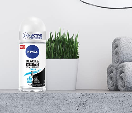 NIVEA Black & White Invisible Fresh Roll-on 6 x 50 ml Deodorant Women für Frische 72h Deo Roll-on Anti-Transpirant für Gerüche, Schweiß… – Ansicht 4