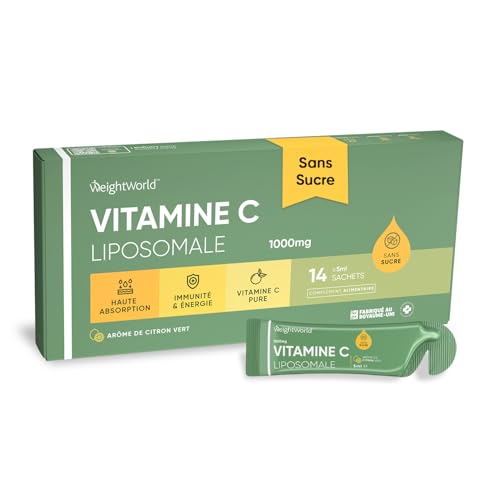 Vitamine C Liposomale 1000mg, 14 Sachets 5ml Vegan Goût Citron Vert sans Sucre, Vit C Liquide Acide Ascorbique, Vitamines Adultes à Emporter Alternative Gélules, Poudres, Comprimés, Prise sans Eau
