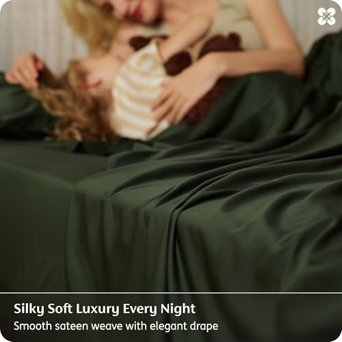 Image of Bedsure 100% Organically Grown Bamboo Viscose King Size Sheets Set | Cooling Bedsheets for Hot Sleepers | Luxury Silky Soft | 18 inch Deep Pocket with Corner Straps | Oeko-Tex Certified [Olive Green]