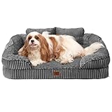 EHEYCIGA Orthopädisches Hundebett Mittelgroße Hunde - 91x68x16.5cm, Memory Foam Waschbar Hundekorb mit erhöhter Rückenlehne, Hundesofa Cord Hundecouch Wasserdicht rutschfest, Grau