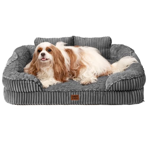 EHEYCIGA Panier Chien Orthopédique Grande Taille avec Dossier Haut 91x69cm, Lit Chien à Mémoire...