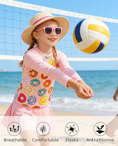 Image of Idgreatim Girls Swimsuit Rash Guard Set Long Sleeve Two Piece Bathing Suit 3-10 Years