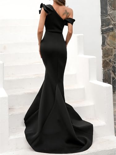 Mermaid/Trumpet Elegant Evening Dress One Shoulder Sleeveless Court Train Prom Dress with Pleats 20243