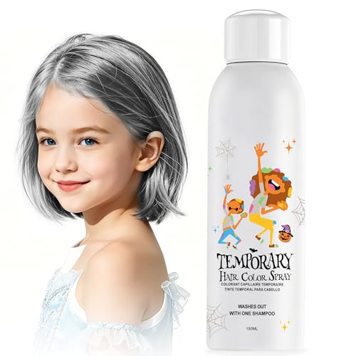 Image of Gray Temporary Hair Color Spray for Women, Silver Grey Instant Colored Hair Dye Alternative for Men Teens, Disposable Washable, Quick Styling for Halloween Party Christmas, 150ml