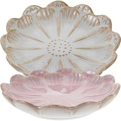 Macetas De Ceramica Fria Cabilock 2 Piezas Bandeja De Joyería Con Forma De Loto De Horno De Cerámica Retro 2 Piezas (rosa + Blanco) Platos De Postre De Flores Placa Pendiente Plato Frío Plato De Condimento