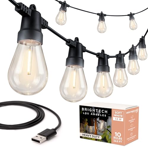 Brightech Ambience Pro USB Powered String Lights - 24 Ft Commercial Grade Waterproof String Lights, Outdoor Shatterproof Patio Lights for Camping, Christmas...