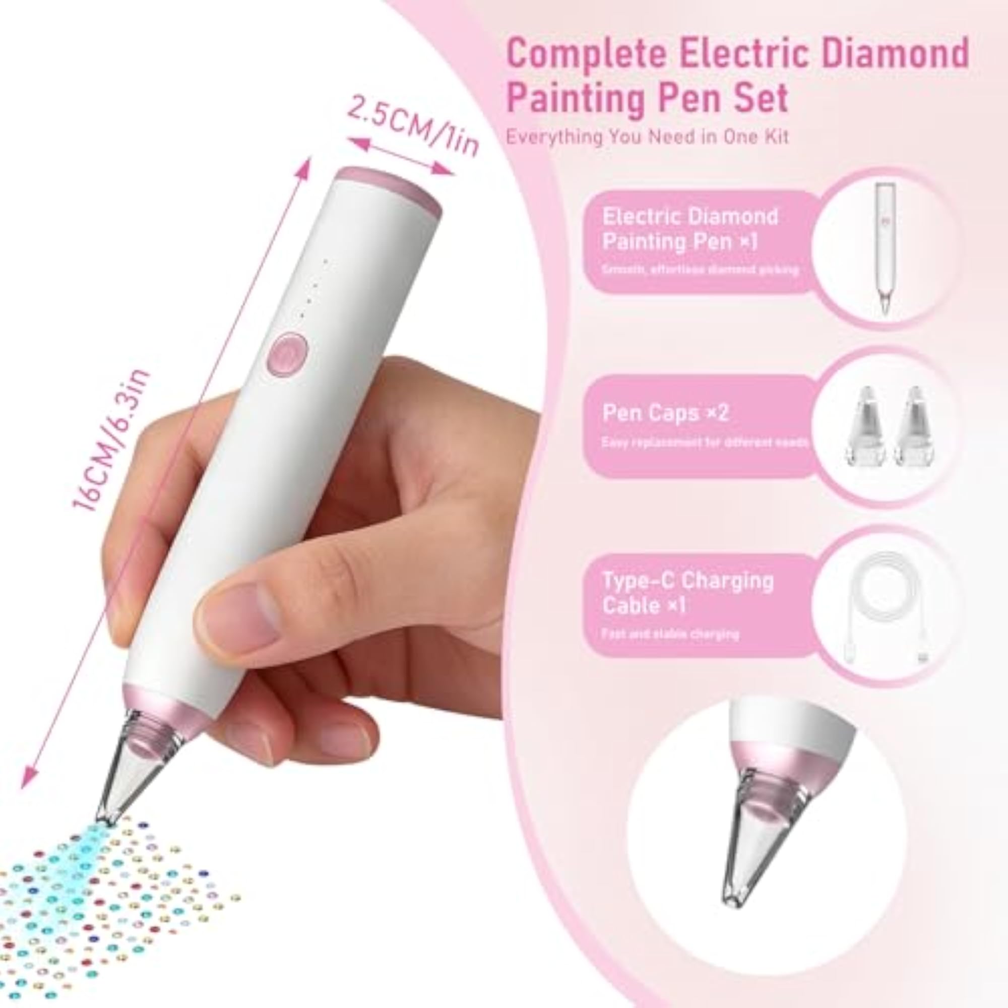 Cordless Electric Diamond Painting Pen, Tools with Vacuum Technology