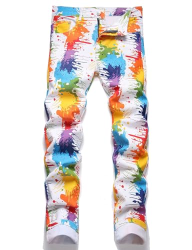Men Y2K Fancy Color Digital Print Slim Straight Jeans