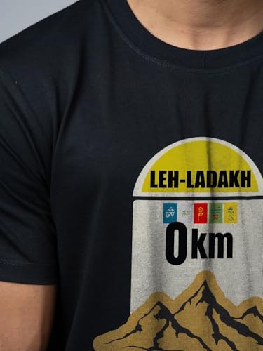 Image of T-Shirt for Men - 100% Cotton Ladakh Motorcycle Rider Half Sleeve Round Neck Graphic Print | Regular & Oversized Fit | 180 /220 GSM | S-5XL | Black, Navy Blue, Olive, Red, White