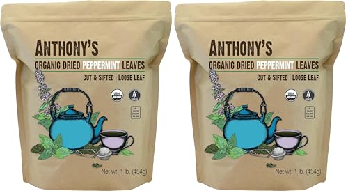 Image of Anthony's Organic Peppermint Leaves, 1 lb, Gluten Free, Non GMO, Cut & Sifted, Keto Friendly (Pack of 2)