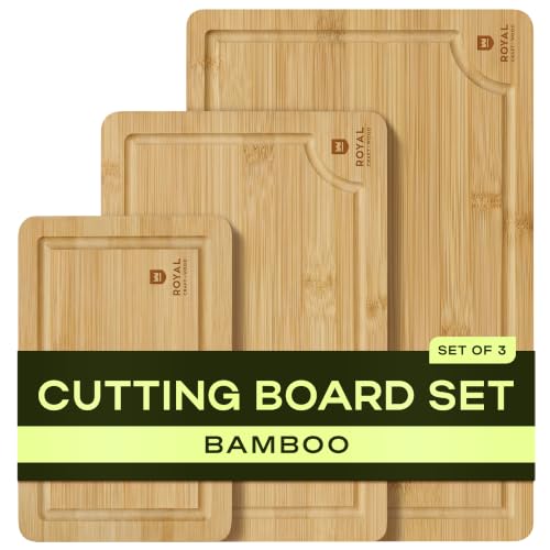 ROYAL CRAFT WOOD Wooden Cutting Boards for Kitchen Meal Prep & Serving - Bamboo Wood Serving Board Set with Deep Juice Groove Side Handles - Charcuterie & Chopping Butcher Block for Meat - image 1