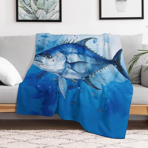 Couverture en flanelle haut de gamme imprimé poisson bleu texture légère - 6