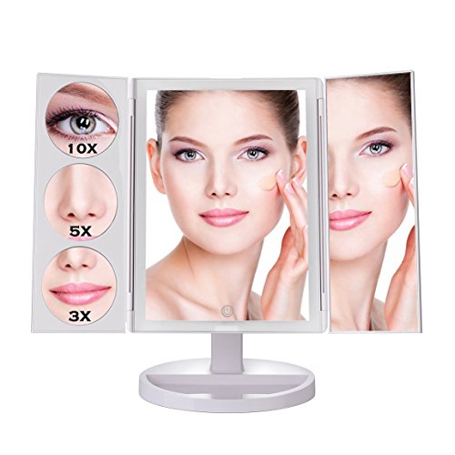 MAKARTT XLarge Lighted Big Makeup Mirror 3X/5X/10X Magnifying Trifold Vanity Mirror Best Gift for Women White