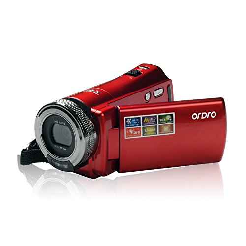 ORDRO Camcorder HD 720P 2.7 Inches LCD Screen 16X Zoom Digital Camera Video Recording (Red)