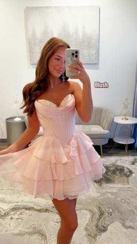 Homecoming Dresses Short for Teens Strapless Tiered Puffy Corset A Line HOCO Dress Formal Prom Party Gown 20253