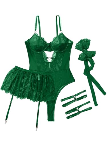 Image of Lilosy Sexy Lingerie Set 3 Piece Women Corset Bodysuit Skirt